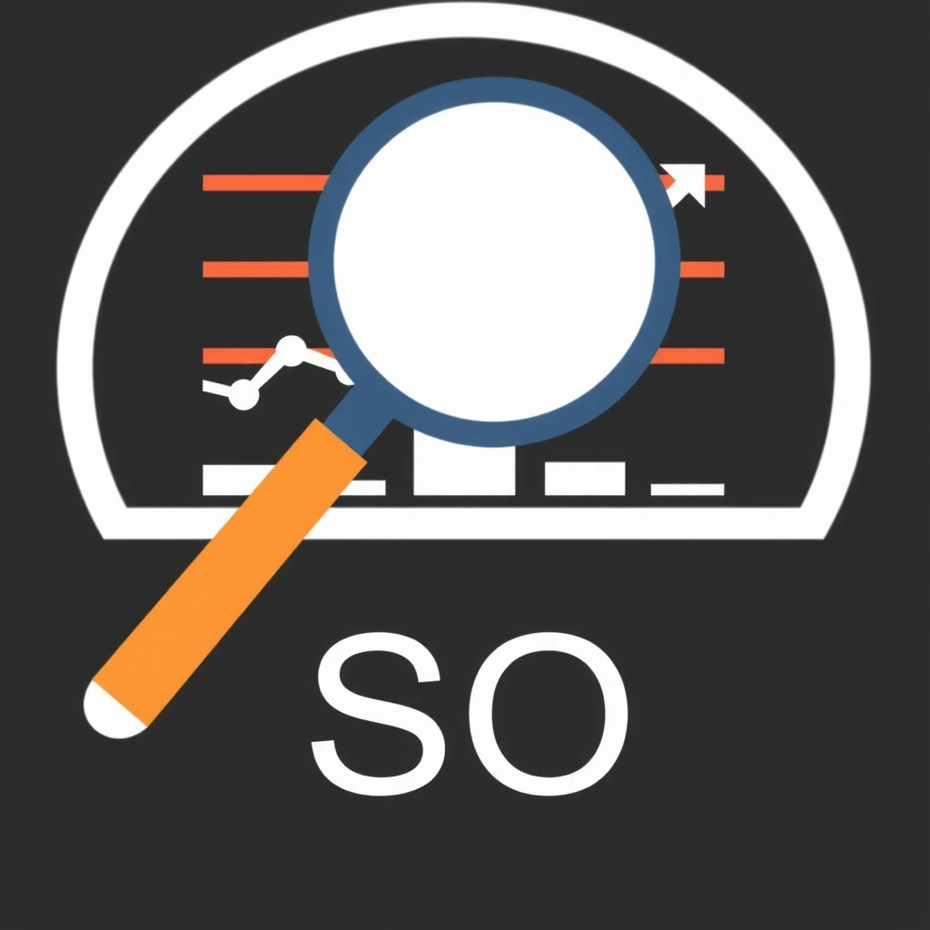 Icoană de SEO, reprezentată de o lupă care examinează un grafic, indicând optimizarea motoarelor de căutare.
