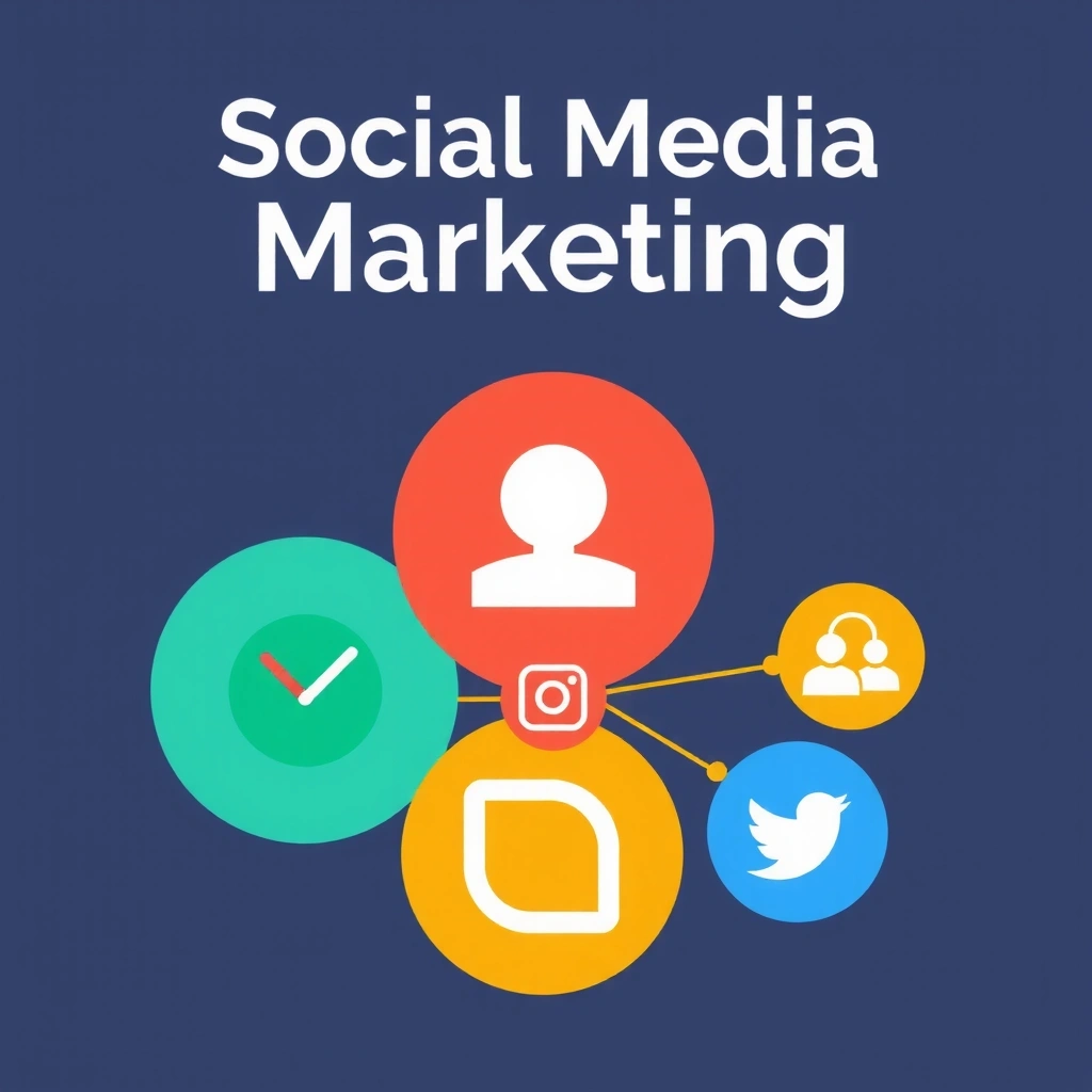 Icoană de marketing pe rețele sociale, reprezentată de mai multe pictograme de rețele sociale conectate, indicând gestionarea comunității și conținut.