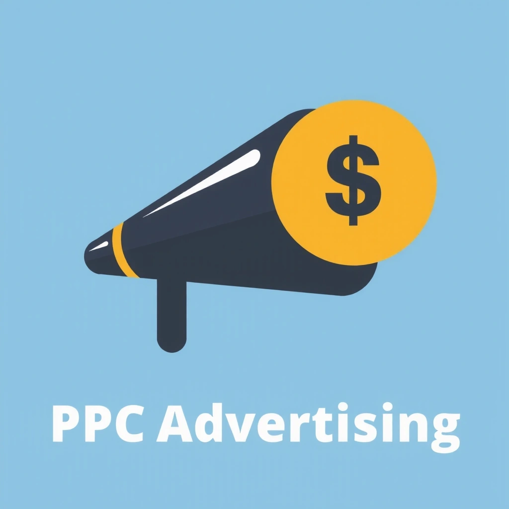 Icoană de publicitate PPC, reprezentată de un difuzor cu un simbol monetar, indicând campanii plătite și ROI.