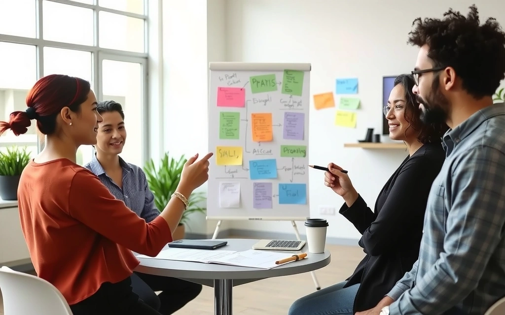 Echipa promopeak lucrează la strategii de marketing digital, ilustrând colaborare și inovație.