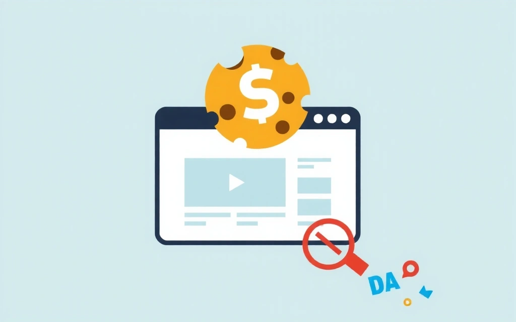 Ilustrație a unui browser web cu simboluri de cookie-uri și date digitale